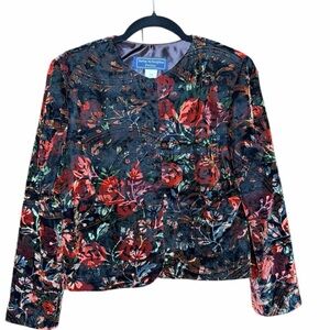 Norton McNaughton vintage whimsy Goth black floral crushed velvet blazer-SZ 10